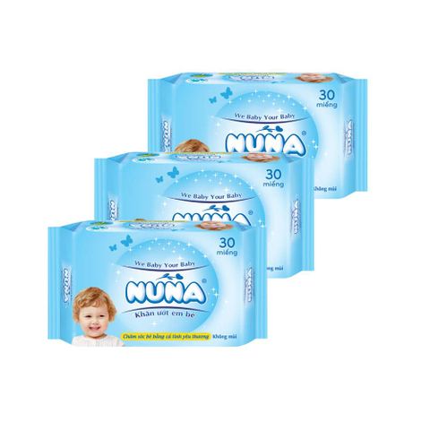 KHĂN ƯỚT NUNA 30 MIẾNG KHÔNG MÙI
