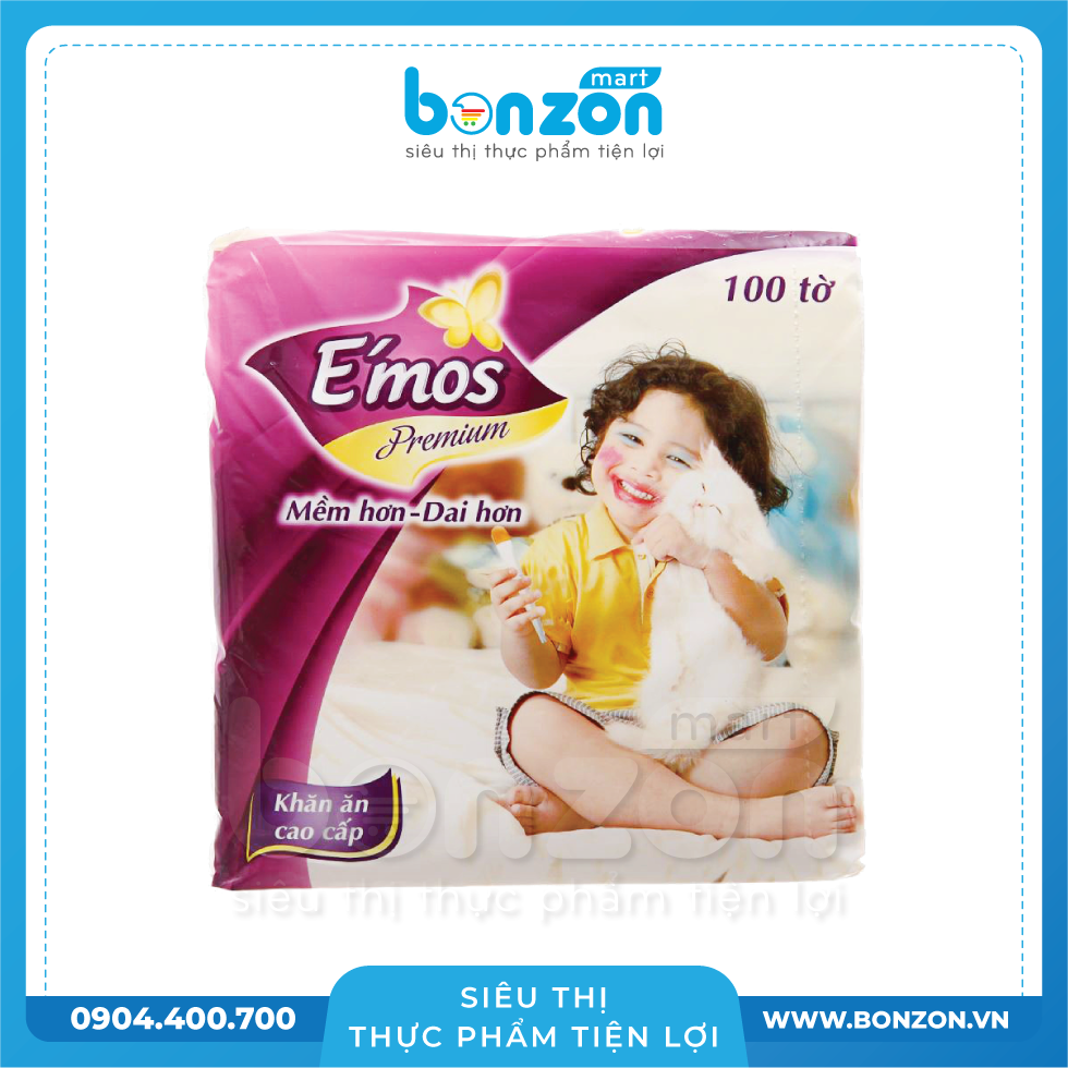 KHĂN GIẤY ĂN EMOS PREM 1 LỚP TÍM 100 TỜ