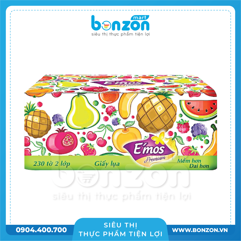 KHĂN GIẤY GÓI MỀM EMOS PREM HOA QUẢ 2 LỚP 230 TỜ