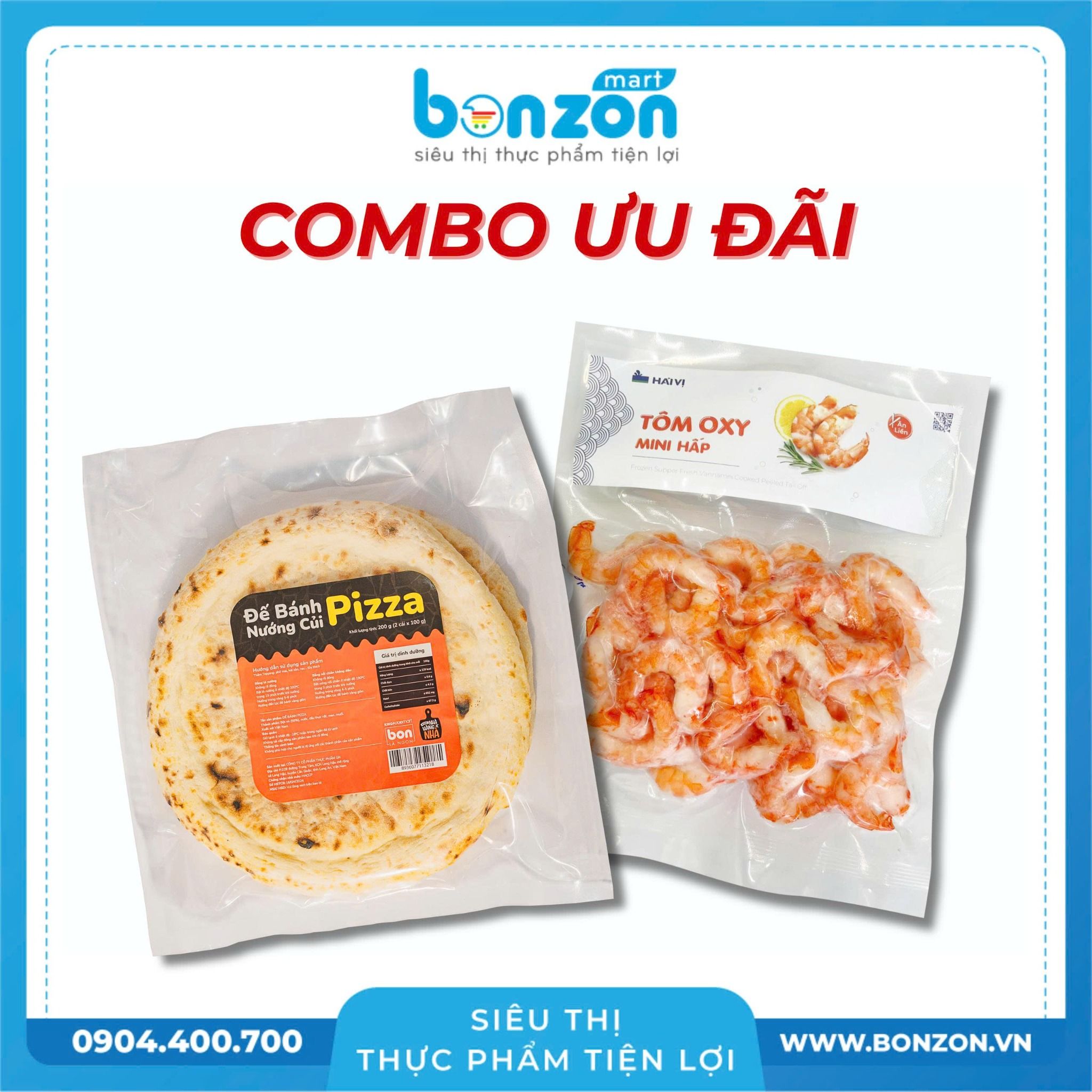  COMBO ZUI ZUI ĐẾ PIZZA KINGBON 18CM (200G) + TÔM THẺ OXY HẤP ĂN LIỀN MINI (200G) 