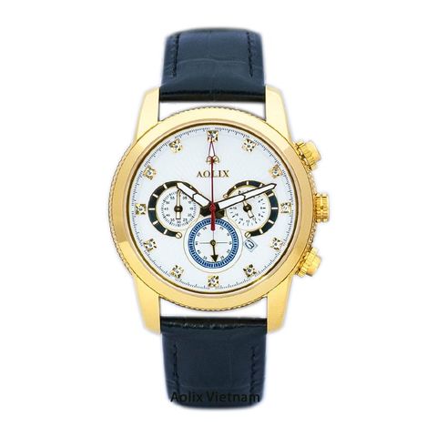 Đồng Hồ Chronograph Dây Da Aolix AL-7049G Nam Sapphire 