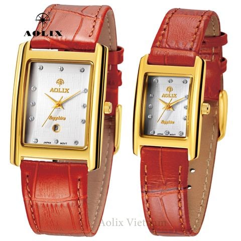 đồng hồ đôi dây da aolix al-9046