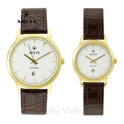 đồng hồ đôi dây da aolix al-9171