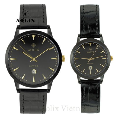 đồng hồ đôi dây da aolix al-9171