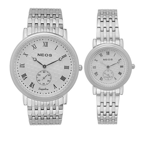  Đồng Hồ Neos N-30851 Cặp Tình Nhân Dây Thép Bạc 