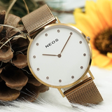  Đồng Hồ Nam Mặt Số Đính Kim Cương Neos N-40687M Sapphire Dây Lưới 
