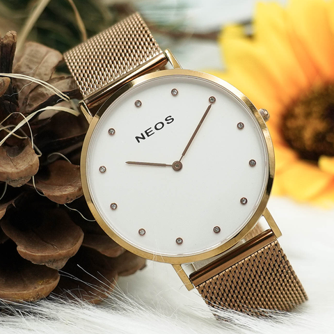 Đồng Hồ Nam Mặt Số Đính Kim Cương Neos N-40687M Sapphire Dây Lưới