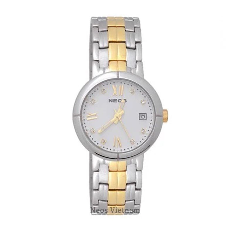  Đồng Hồ Nữ Đẹp Neos N-70029L Sapphire Dây Thép Bạc Phối Vàng 