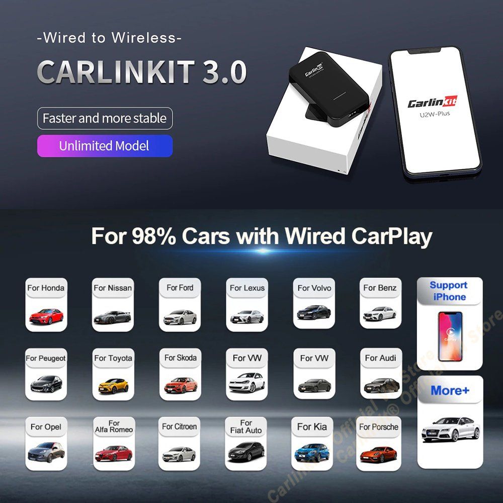 Carlinkit 3.0 U2W Plus (2022 NEW) Bộ Adapter chuyển đổi Apple Carplay