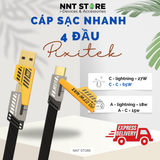  Cáp Sạc Nhanh Đa Năng 4 Đầu - C-L, C-C, USB-C, USB-L Tối Đa 65W | Cáp 4 in 1 Pixitek 