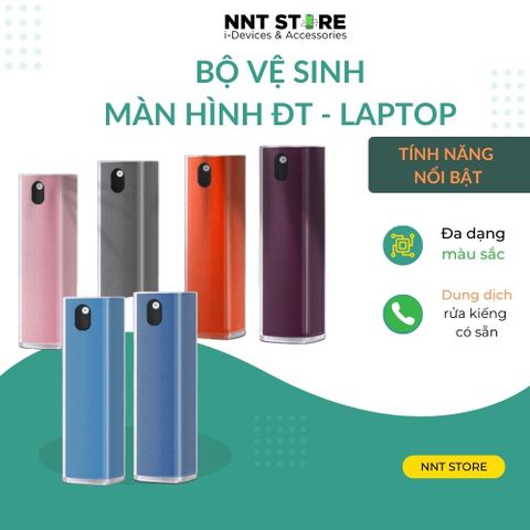  Bình xịt vệ sinh điện thoại , bộ dụng cụ lau màn hình , chai đổ sẵn dung dịch nước làm sạch kính cộng miếng khăn ốp vỏ 