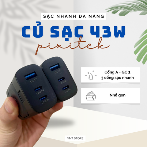  Sạc đa năng Pixitek kèm sạc Apple Watch nhiều cổng 43W và 23W 