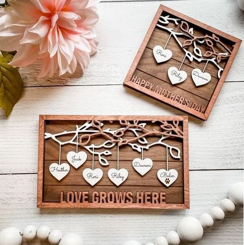  PERSONALISED WOODEN FAMILY NAMES SIGN CUSTOM FRAME - WGH32 