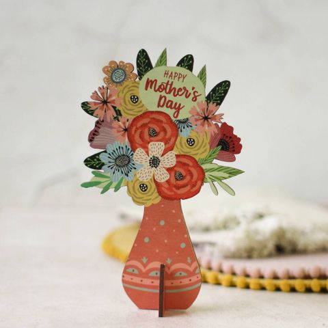  WOODEN MOTHER'S DAY FLOWER BOUQUET CARD - WGH75 