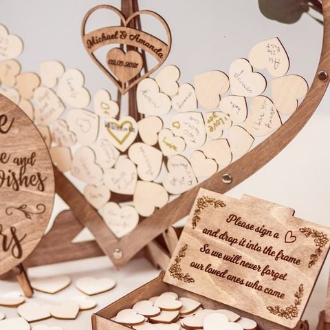  Hearts Wedding Guest Book Alternative Wooden Drop Box 