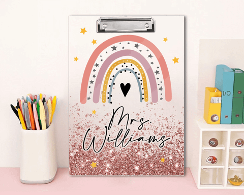 Personalized Teacher Clipboard, Teacher Acrylic Clipboard, Teacher Rainbow Gifts, Boho Rainbow Teacher, Teacher Gift, Peraonalized Clipboard