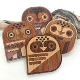 Retro Owls Wood Inlay Coaster