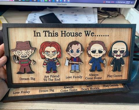 In This House We Horror Halloween 2 Layered Frame Wood Sign