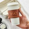 PERSONALISED LEATHER COFFEE CUP SLEEVE - LGH65