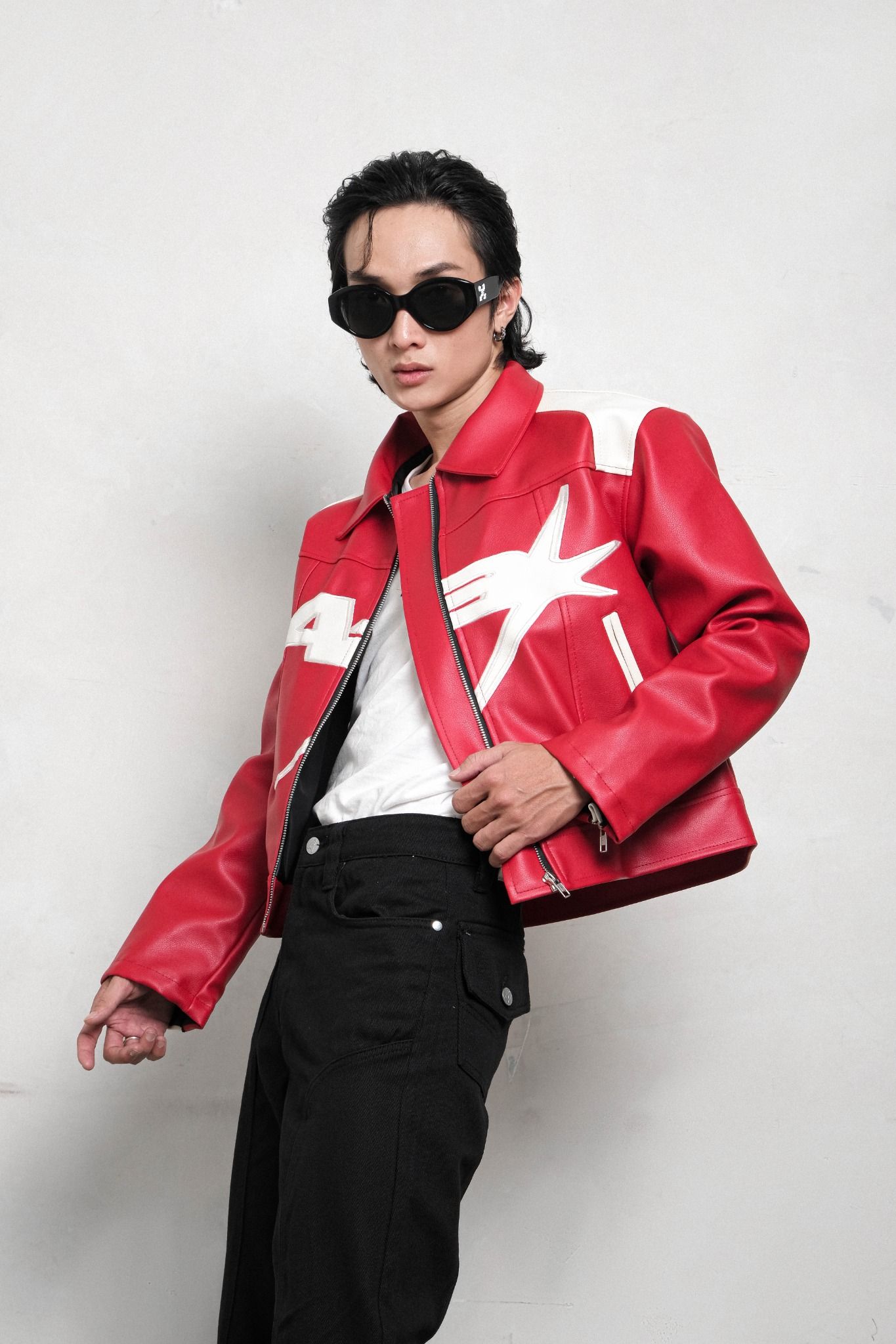  RACING LEATHER CROP JACKET // RED 