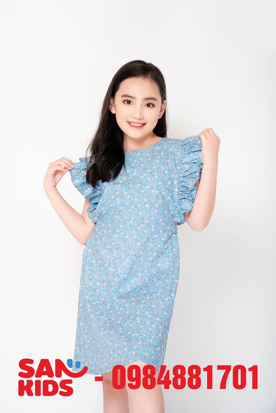 Váy thô cổ tim kẹp ren tay phồng