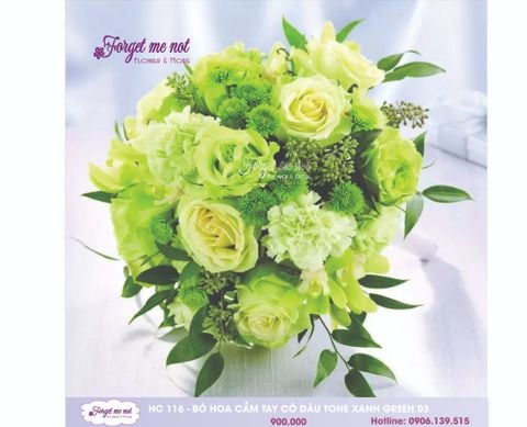  HC116 - BÓ HOA CẦM TAY CÔ DÂU XANH GREEN 03 