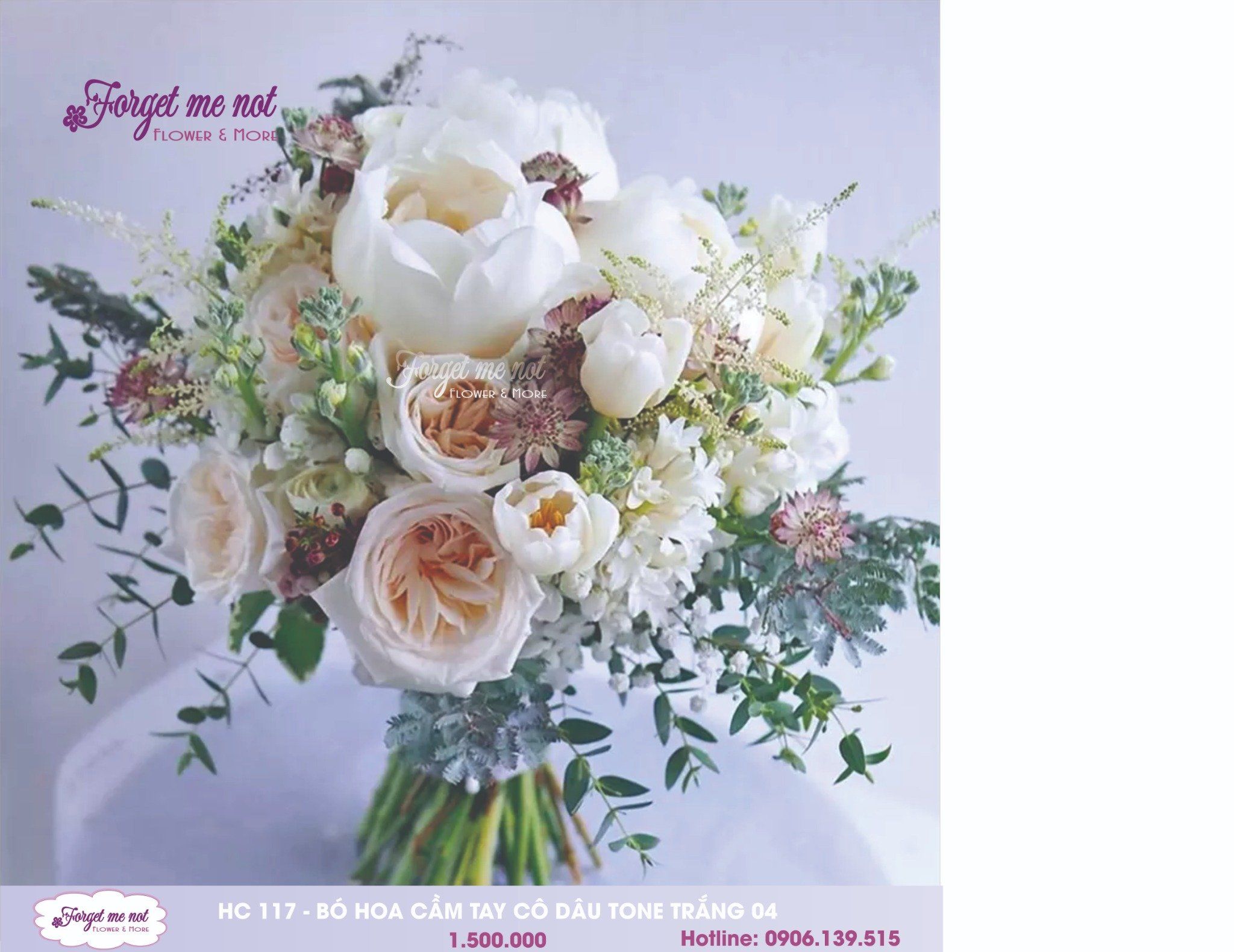  HC117- BÓ HOA CẦM TAY CÔ DÂU MẪU ĐƠN TRĂNG 04 