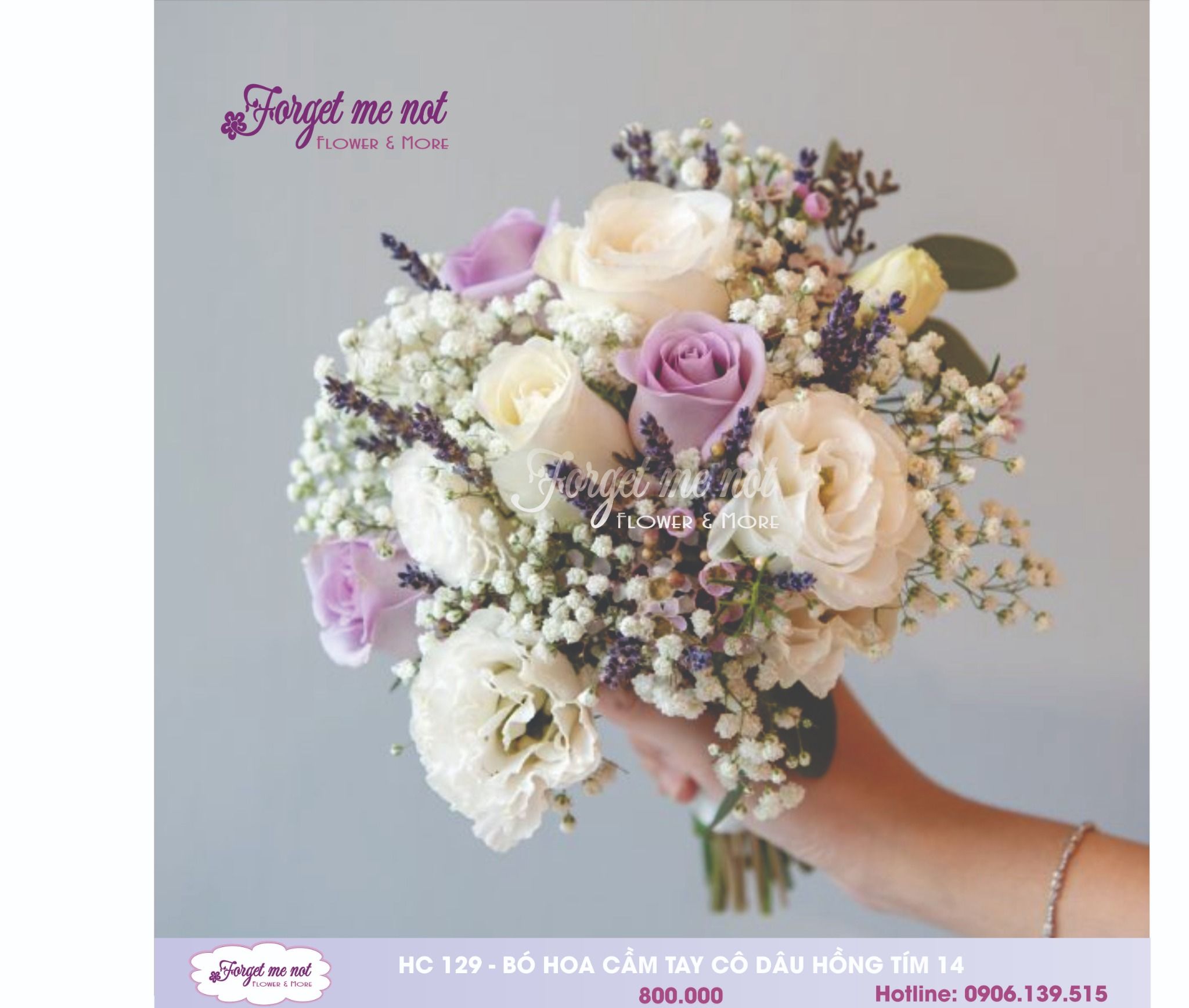 HC129 - BÓ HOA CƯỚI HỒNG OHARA LAVENDER 14 