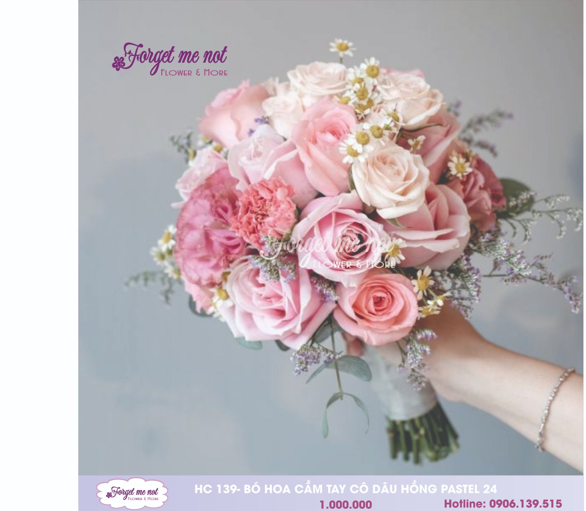  HC139 - BÓ HOA CƯỚI HỒNG PASTEL 24 