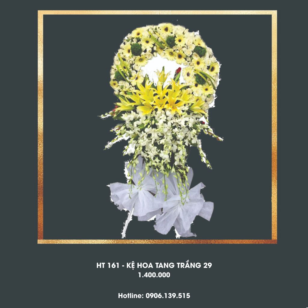  HT162 - KỆ HOA TANG TRẮNG VÀNG 29 