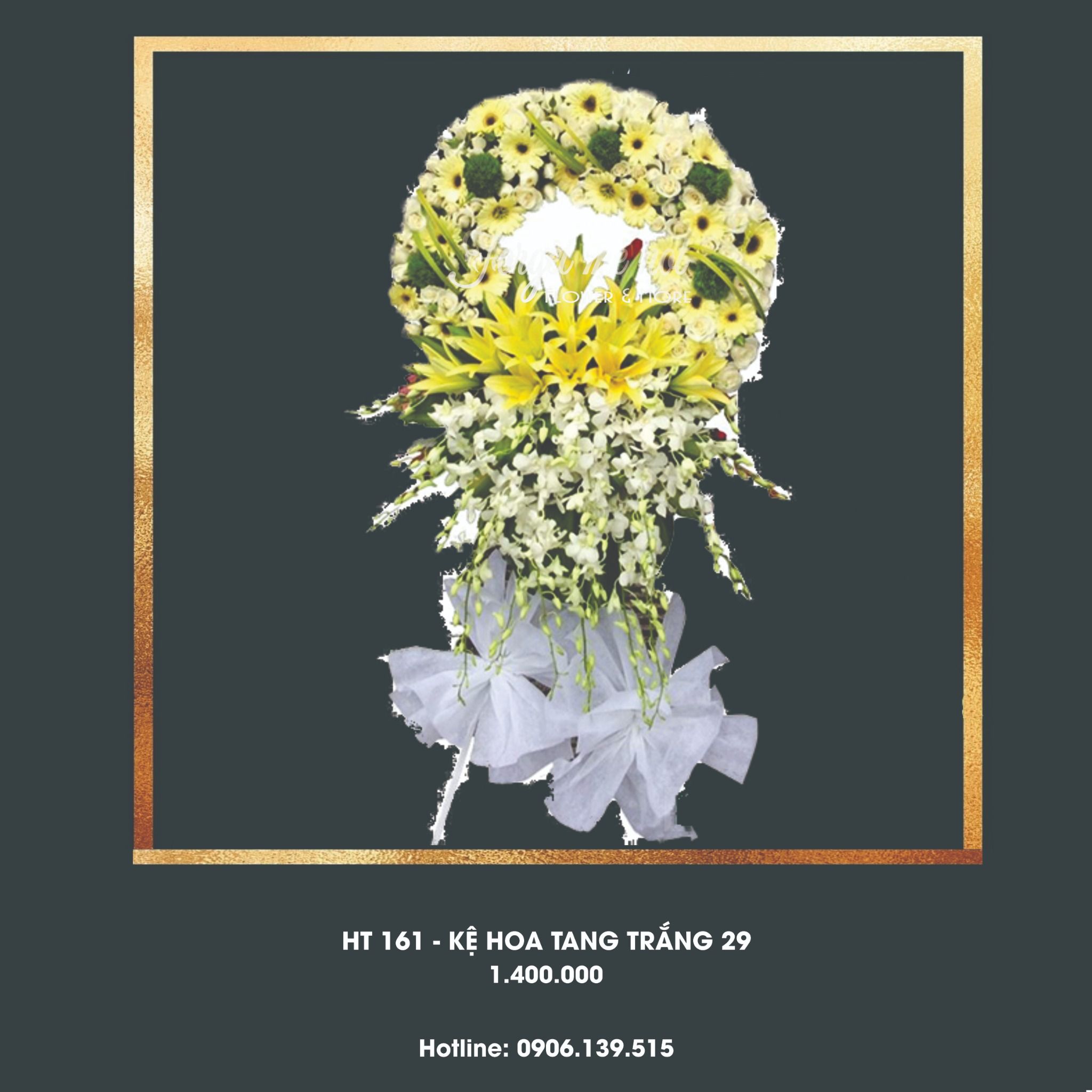  HT162 - KỆ HOA TANG TRẮNG VÀNG 29 