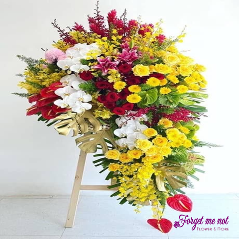  Kệ hoa chúc mừng khai trương tone đỏ vàng 