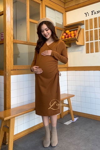 Đầm bầu hàn quốc dài tay công sở phối bèo thời trang DB593