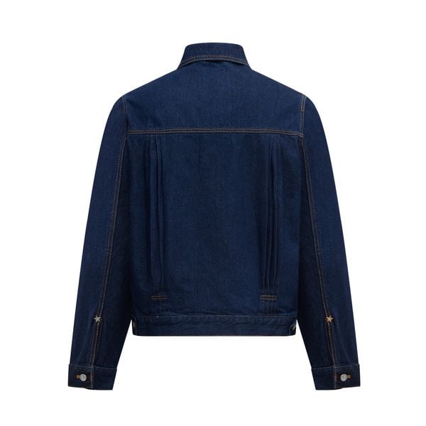  Pleated Denim Jacket - Indigo Blue 