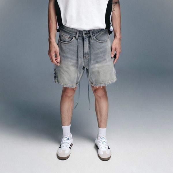  Carpenter Wide Leg Denim Shorts - Moss Grey 