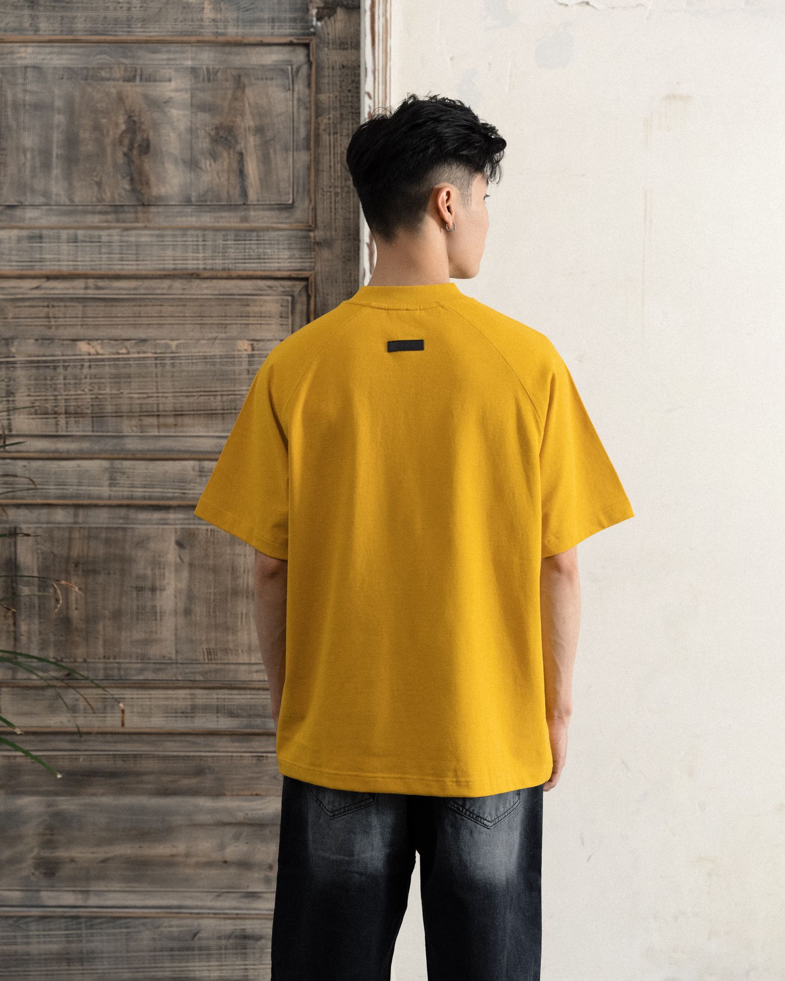  Embossed Star Boxy Raglan TShirt - Yellow 