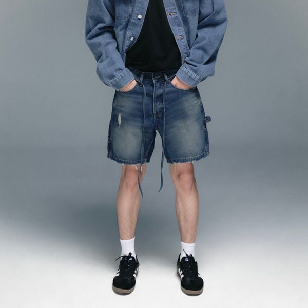  Carpenter Wide Leg Denim Shorts - Storm Blue 