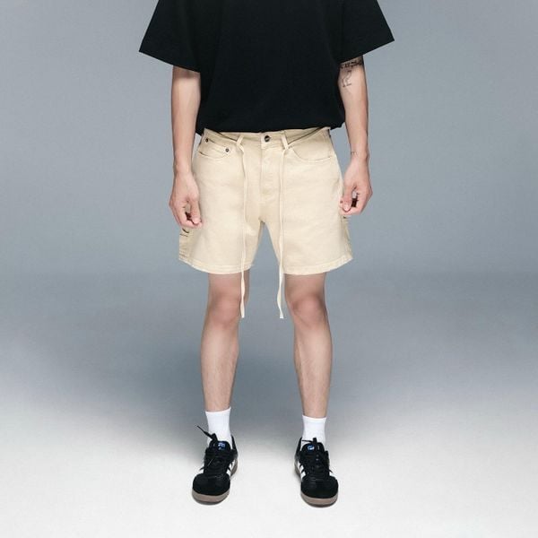  Carpenter Wide Leg Denim Shorts - Beige 