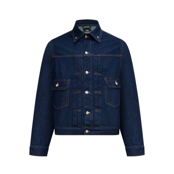  Pleated Denim Jacket - Indigo Blue 