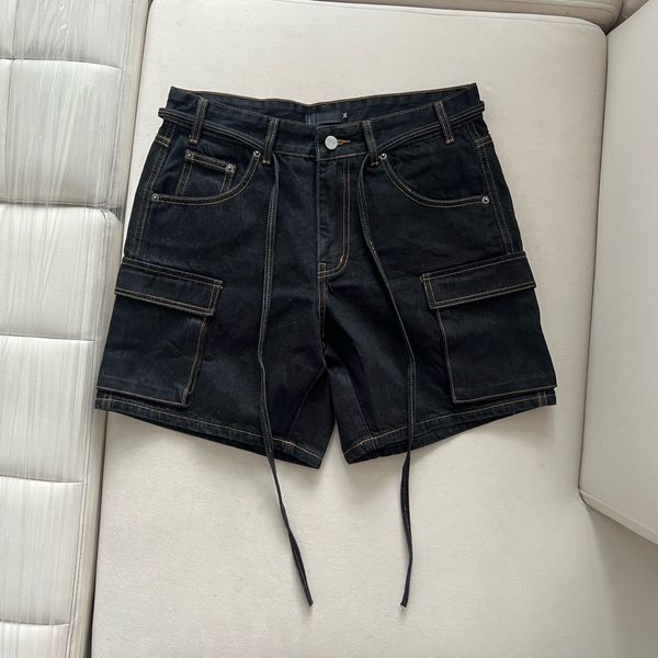 Cargo Wide Leg Denim Shorts - Indigo Black 