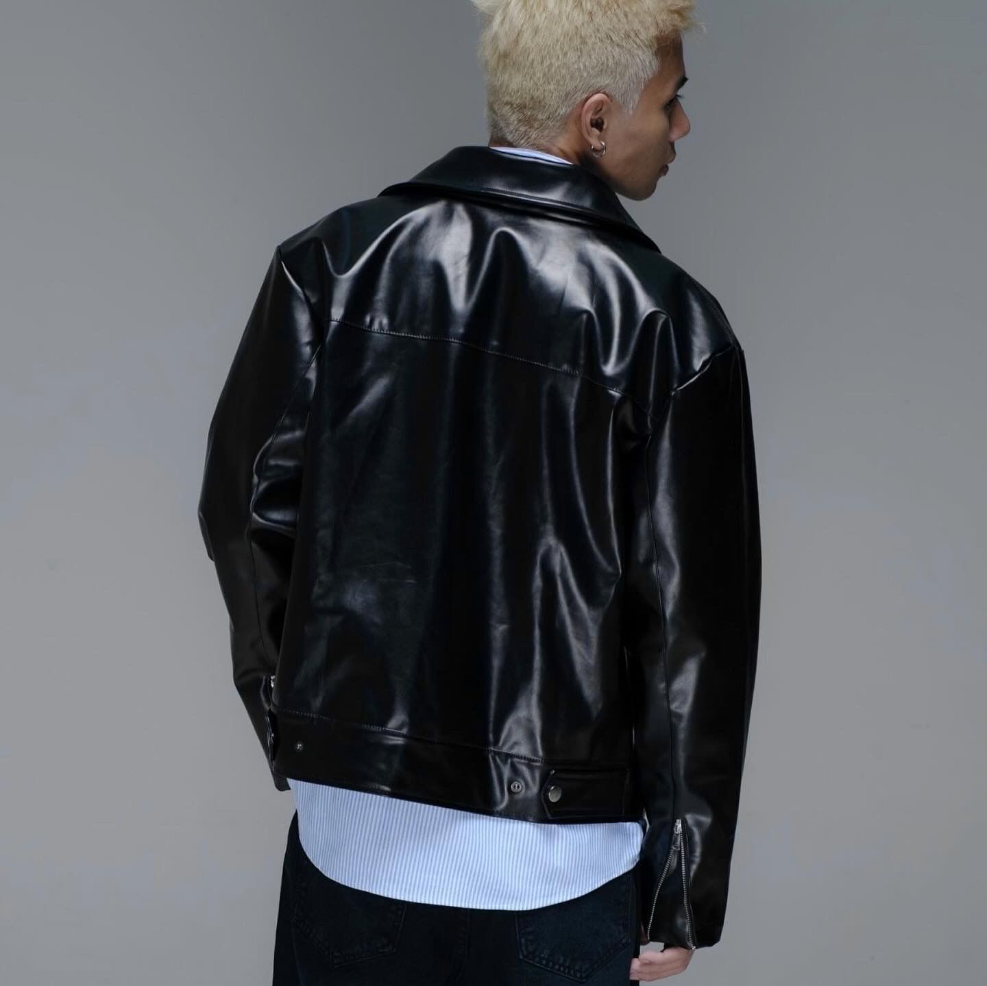  Regular Leather Zip Jacket - Black 