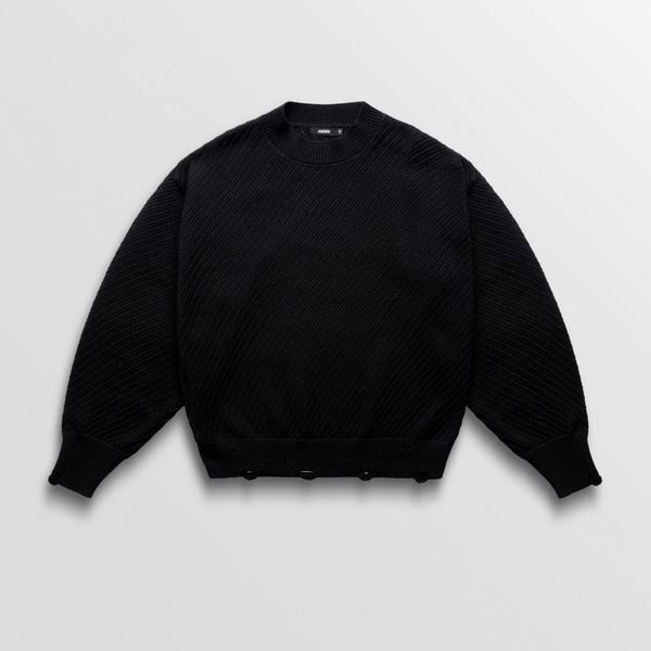  HOLES DISTRESSED KNIT SWEATER - BLACK 