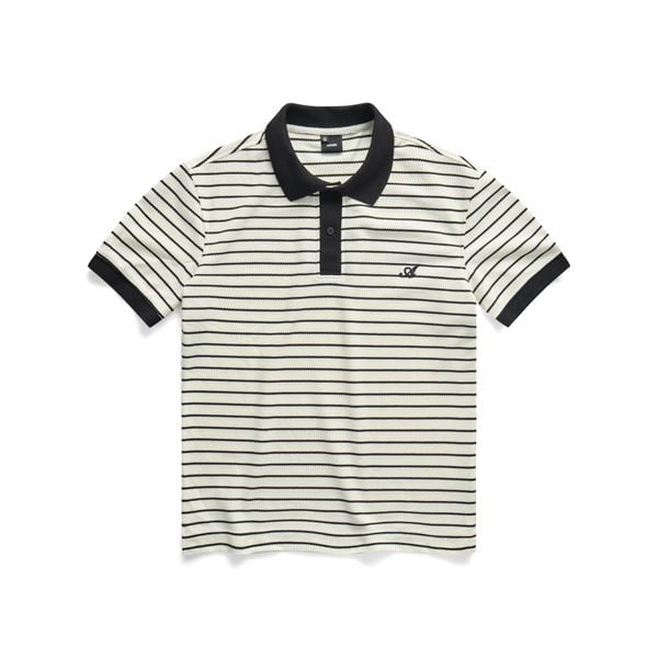  Herringbone Striped Polo Shirt - Cream 