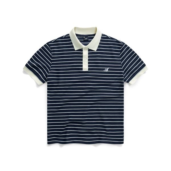  Herringbone Striped Polo Shirt - Navy 