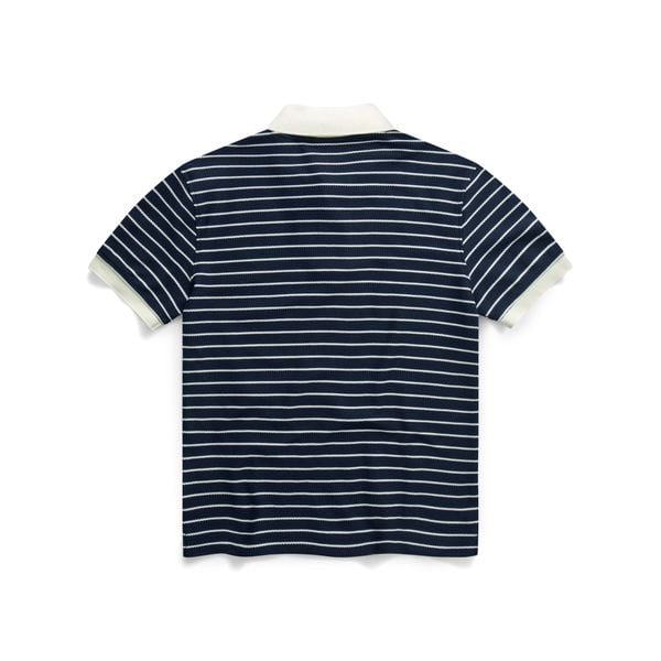  Herringbone Striped Polo Shirt - Navy 