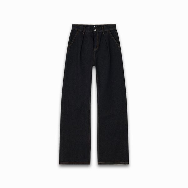  Pleated Straight Denim Jeans - Raw Black 