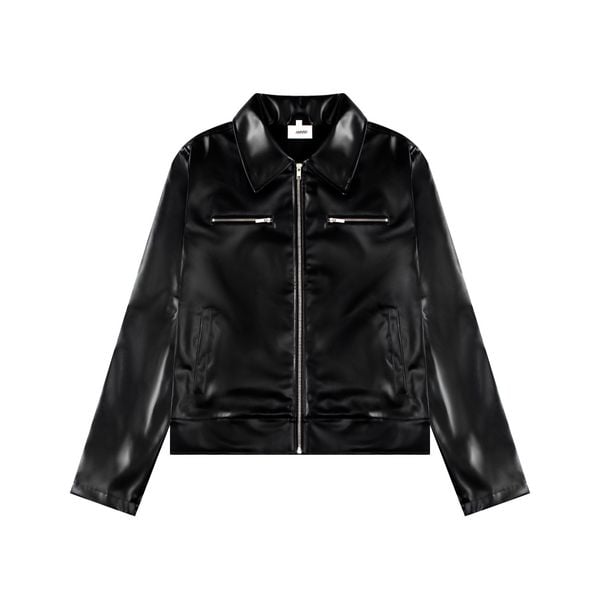  Regular Leather Zip Jacket - Black 