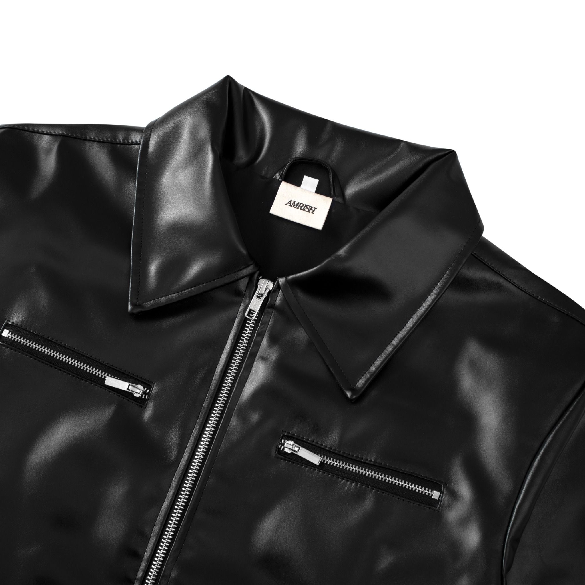  Regular Leather Zip Jacket - Black 