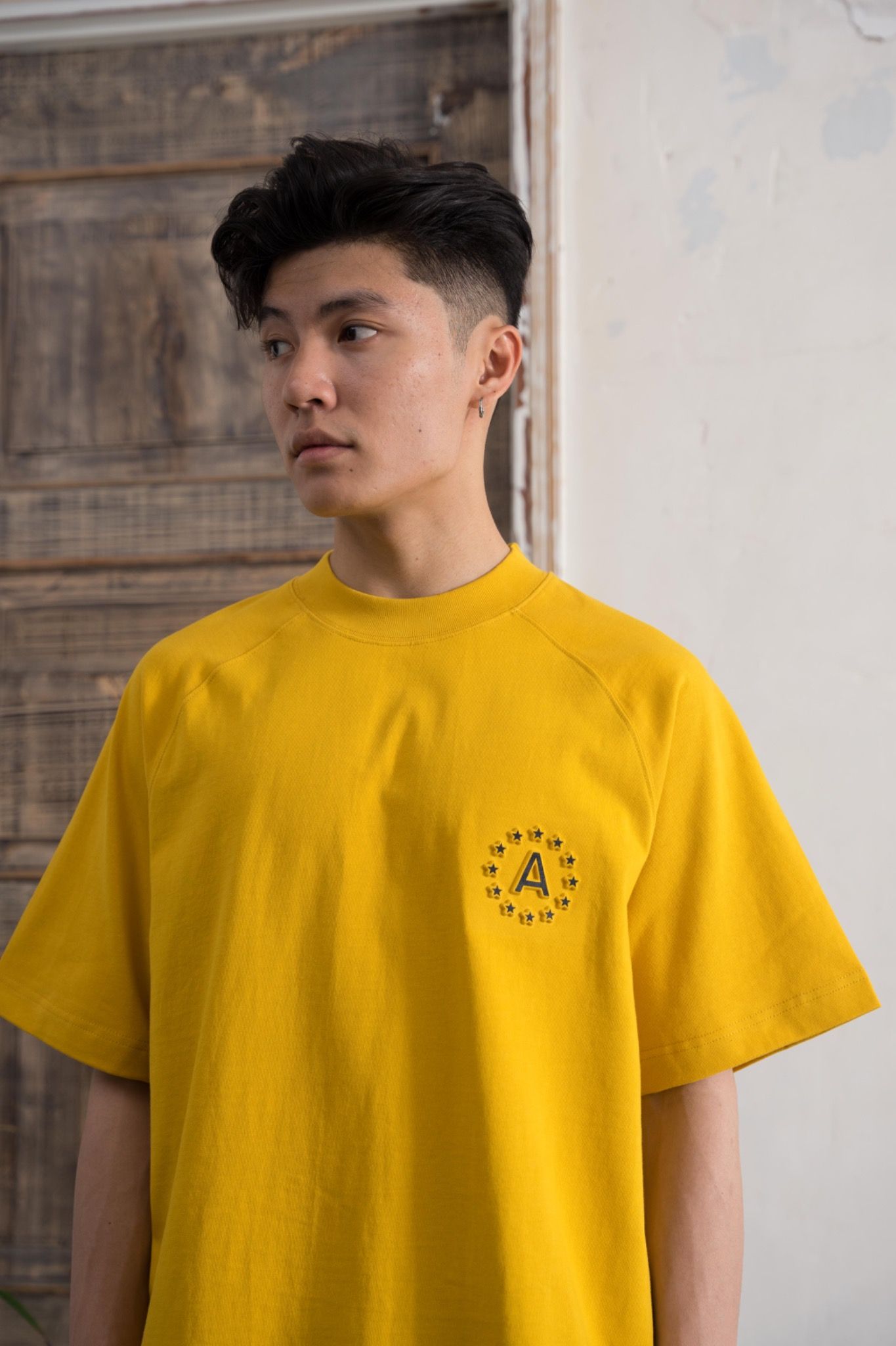  Embossed Star Boxy Raglan TShirt - Yellow 