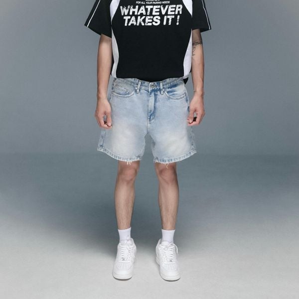  Wide Leg Denim Shorts - Retro Blue 